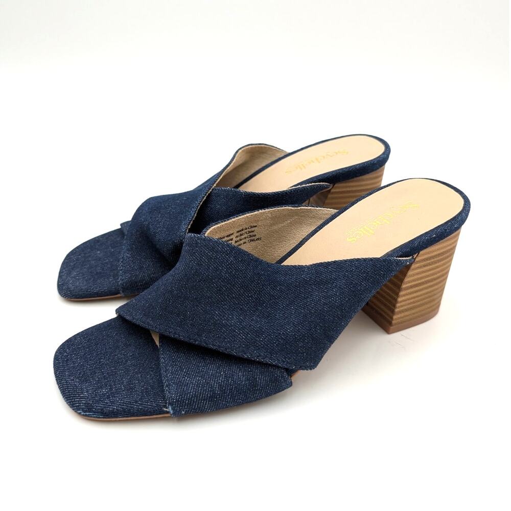 Seychelles Papaya Block Heel Sandals Women's Indigo Denim/Multi Size US7 EU38